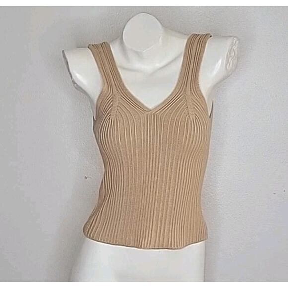 Rue Stiic Dana Rib Knit Tank Top Tan V Neck Singlet Classic Elevated Neutral - Picture 1 of 8